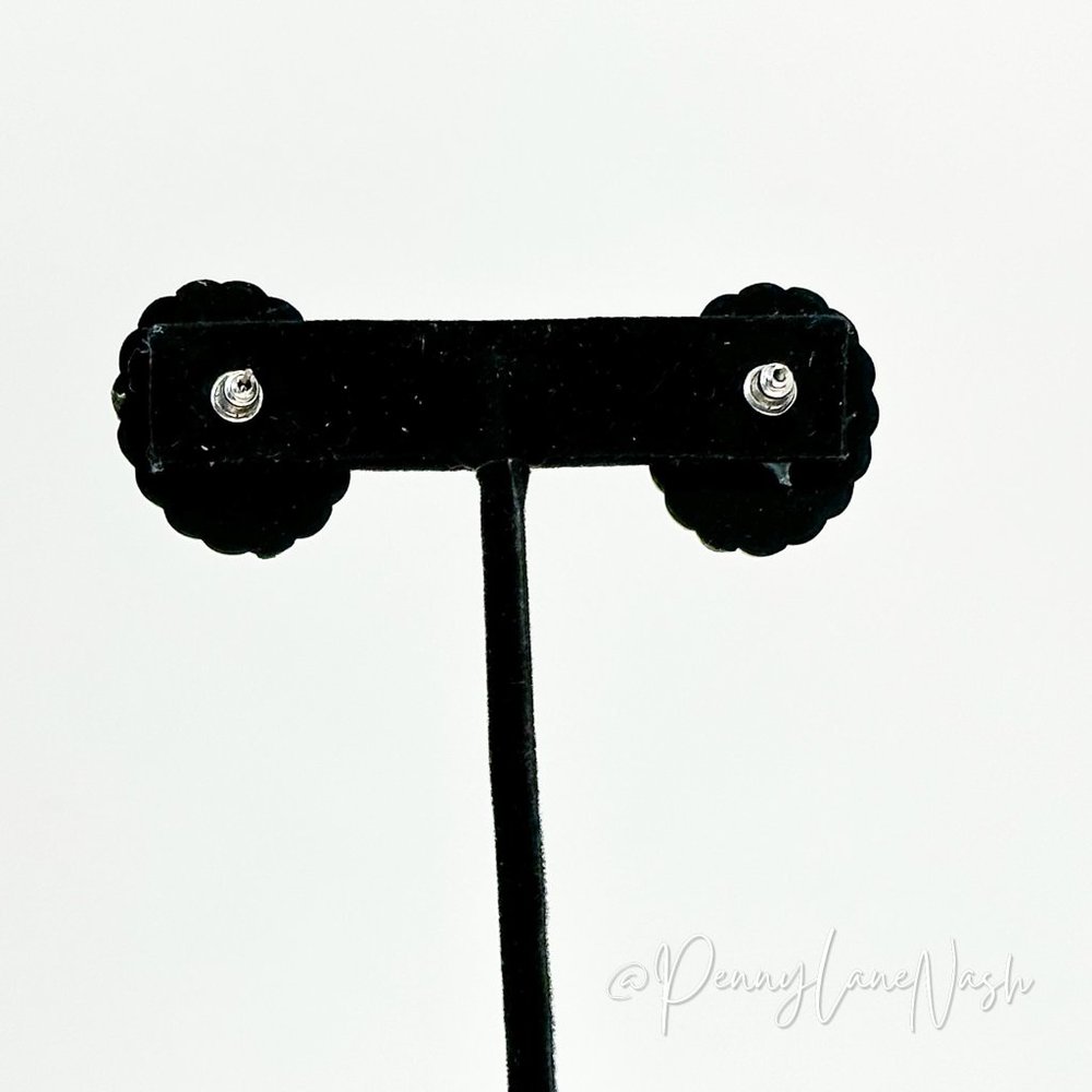 Vintage Turqoise Bead Plate with Silver Rope Rim Earrings - Picture 6 of 9